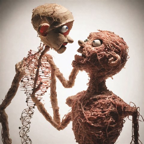 Two puppets made of DNA strings