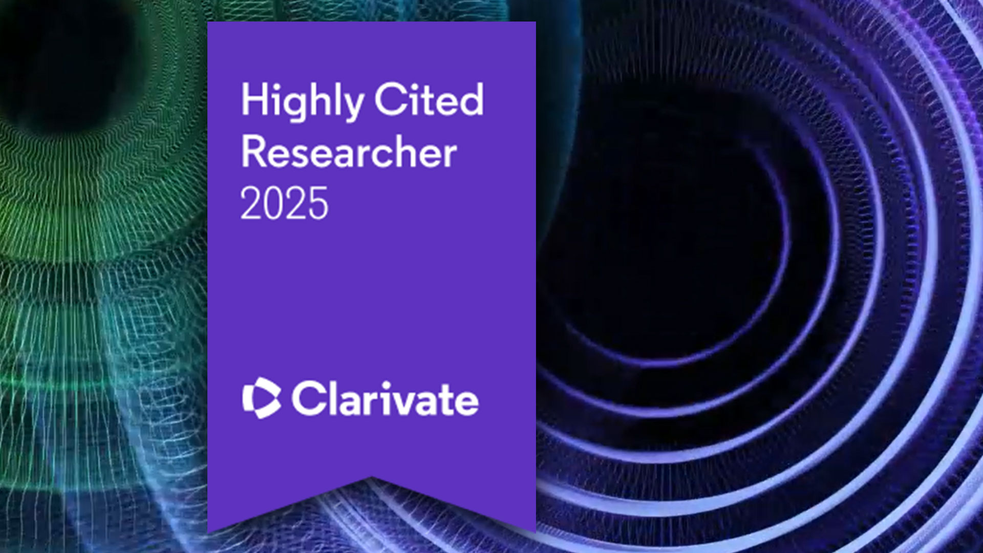 Bånd fra Clarivate med teksten "Highly Cited Researcher 2025"